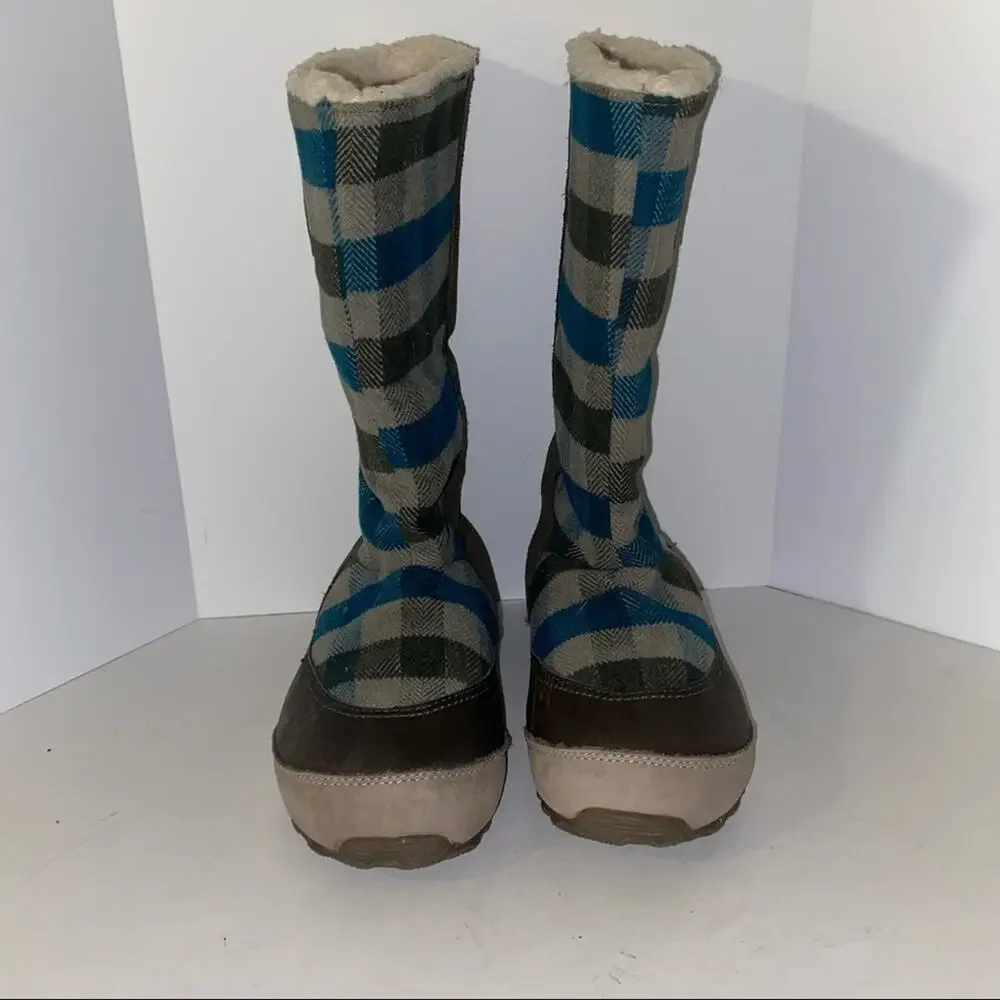 Sorel Plaid Blue Green Winter Rain Boots